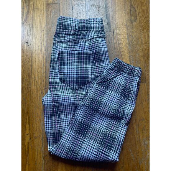 PLAID, RED, BLACK & WHITE DRAWSTRING SLACKS W TAPERED ANKLE-SUPER CUTE - Picture 1 of 5